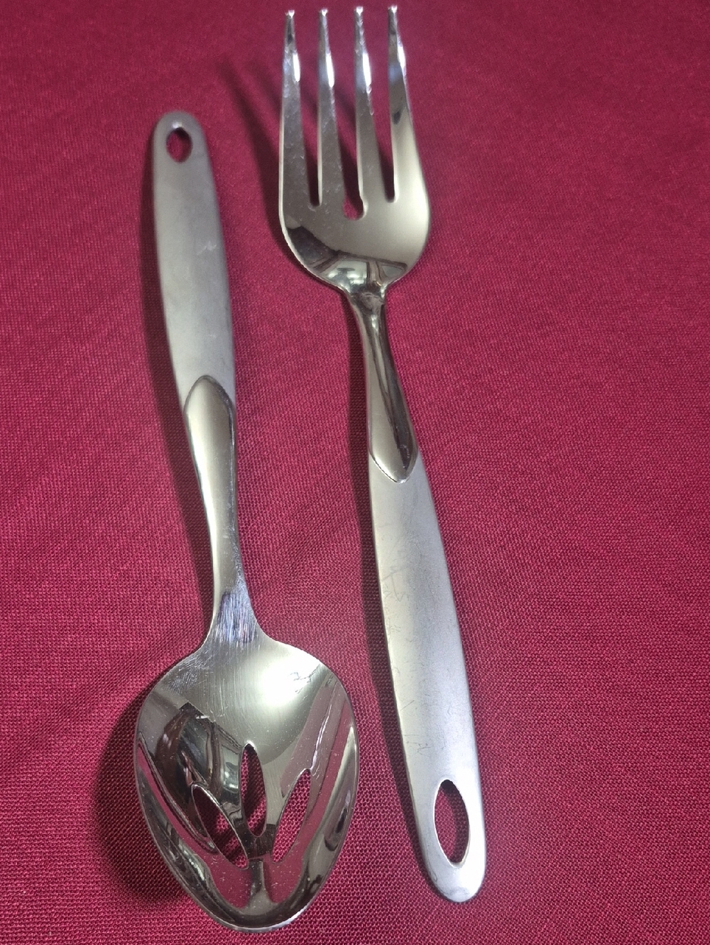 Oneida 18/10 Stainless Steel Hangable Serving Spoon and Fork Set